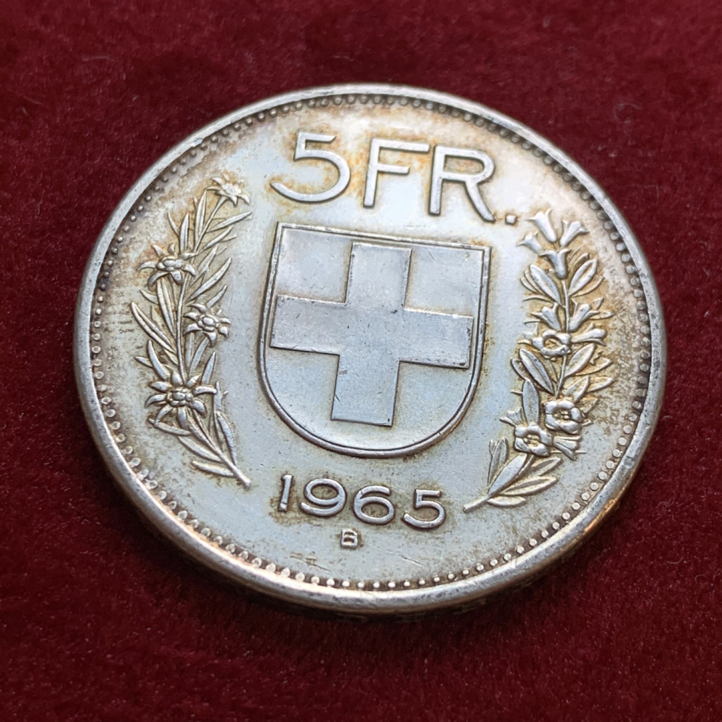 《竞宝斋》第55场-本周日，周一2场连拍（全场不限金额包邮） 瑞士 1965年 5法郎银币 原味深包浆 值得收藏