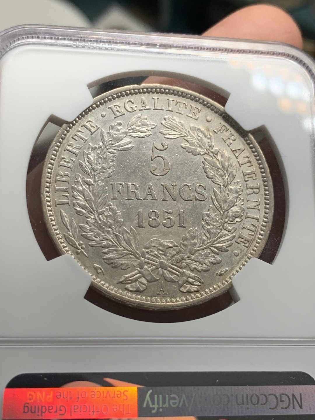 《竞宝斋》第55场-本周日，周一2场连拍（全场不限金额包邮） NGC-AU58 法国 1851年 5法郎 谷物女神银币 热门品种 