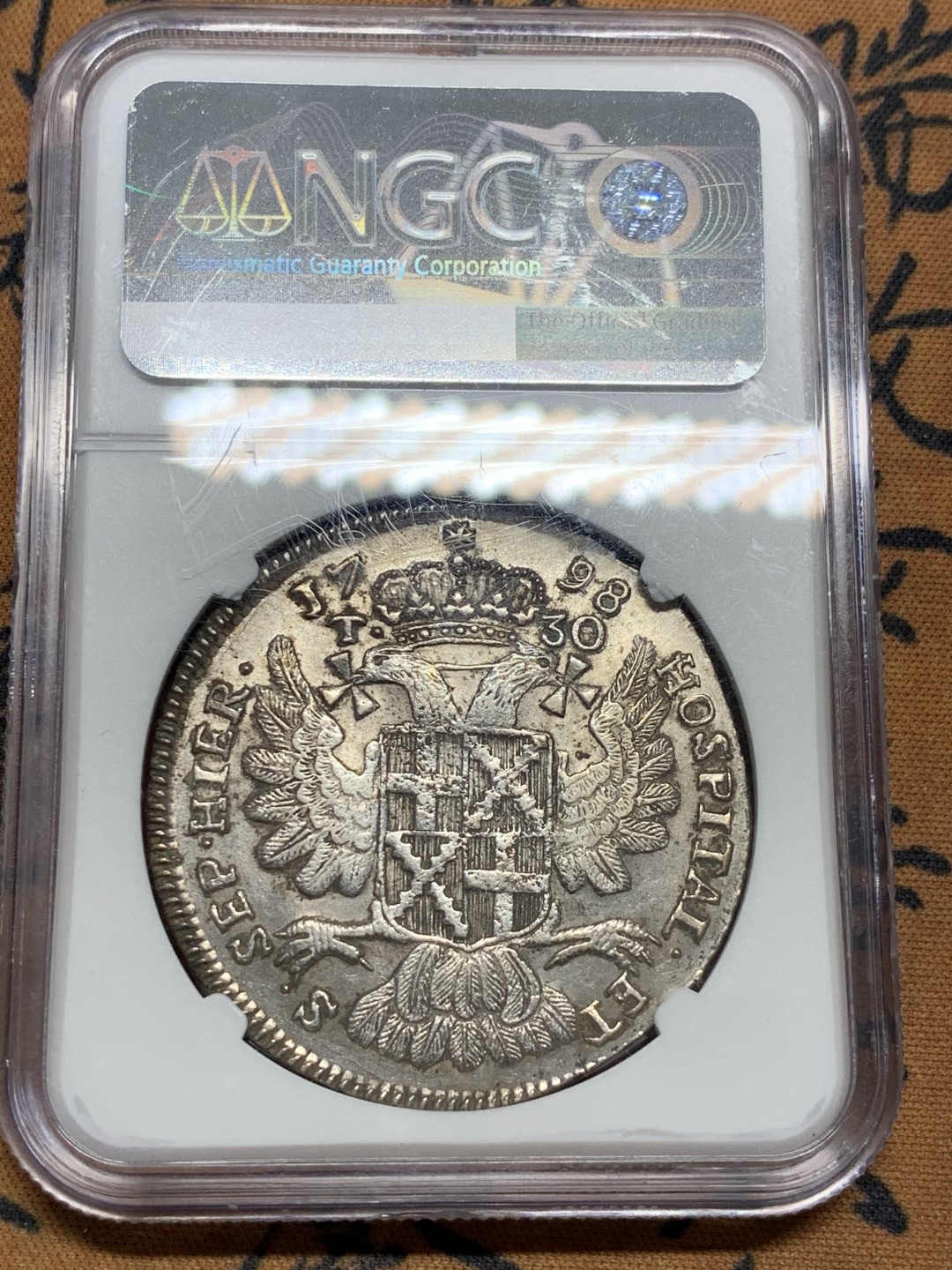 《竞宝斋》第55场-本周日，周一2场连拍（全场不限金额包邮） NGC-AU55 1798年马耳他骑士团30塔里银币 铸造量仅207枚，人像面是末代大团长斐迪南·冯·洪佩施，之后马耳他骑士团再无国土