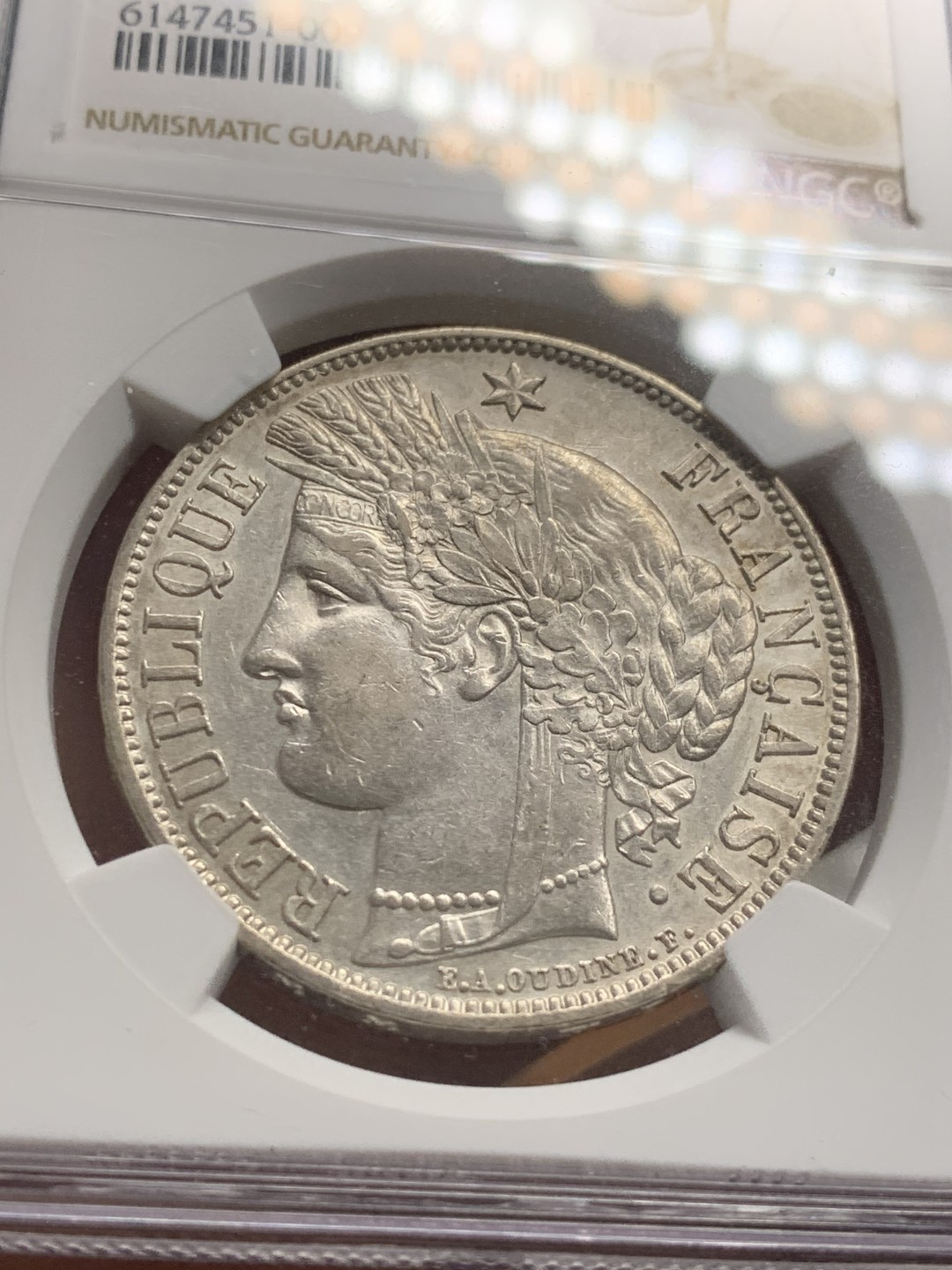 《竞宝斋》第55场-本周日，周一2场连拍（全场不限金额包邮） NGC-AU58 法国 1851年 5法郎 谷物女神银币 热门品种 