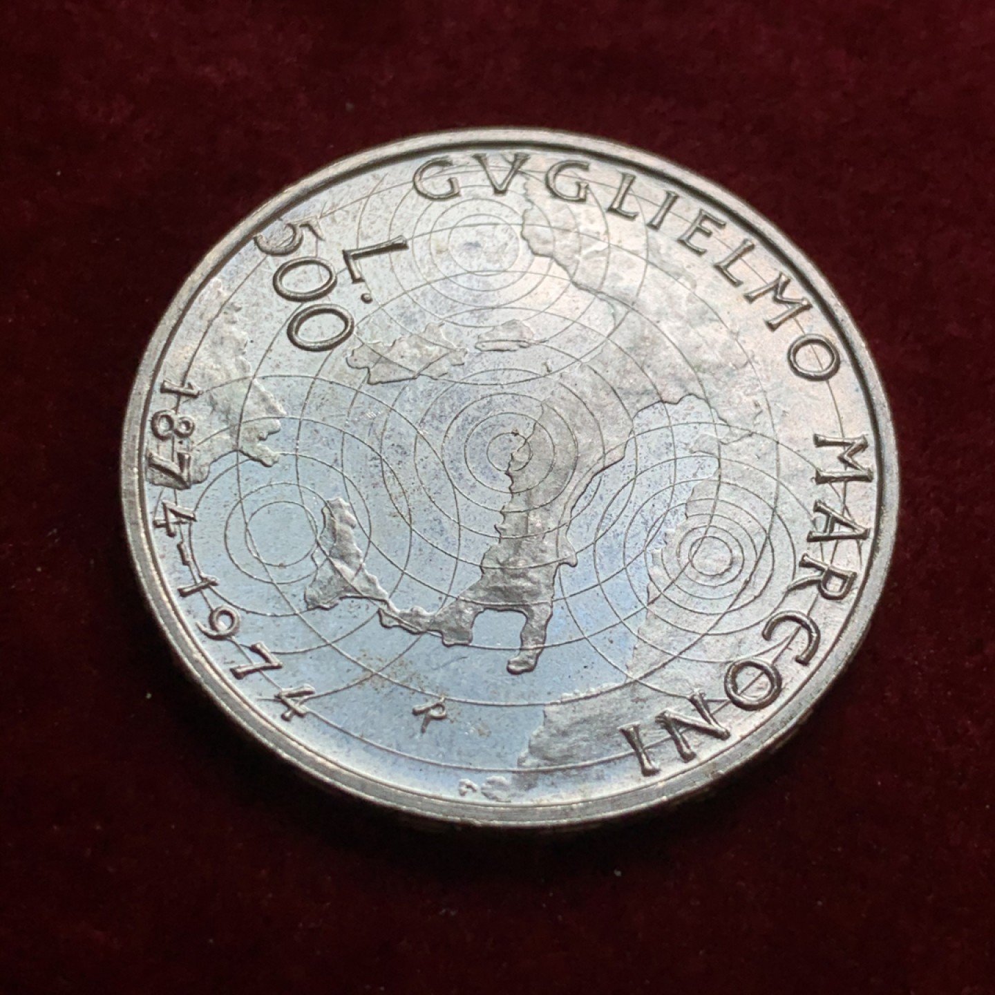 《竞宝斋》第55场-本周日，周一2场连拍（全场不限金额包邮） 意大利1974年马可尼诞辰100周年500里拉纪念银币