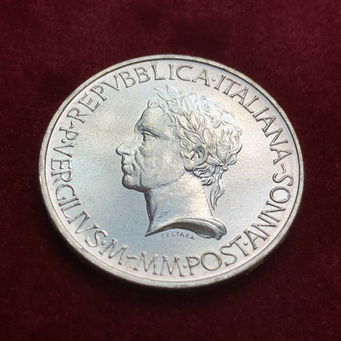 《竞宝斋》第55场-本周日，周一2场连拍（全场不限金额包邮） 意大利500里拉1981年维吉尔纪念银币