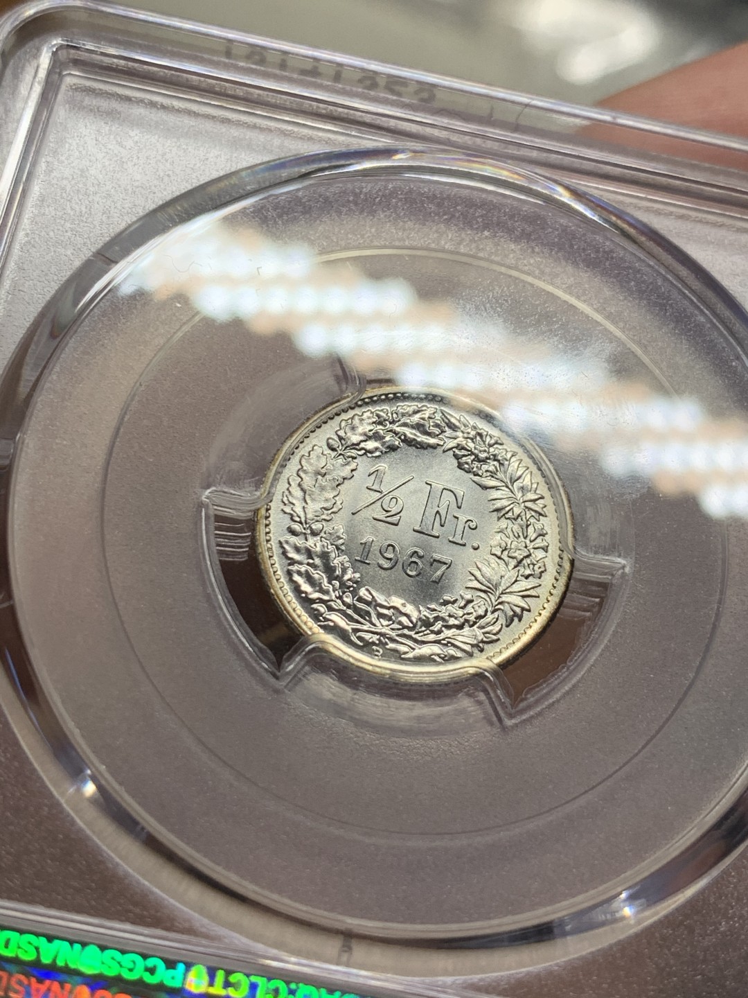 《竞宝斋》第55场-本周日，周一2场连拍（全场不限金额包邮） PCGS MS68 1967B 半法郎银币 极限品相