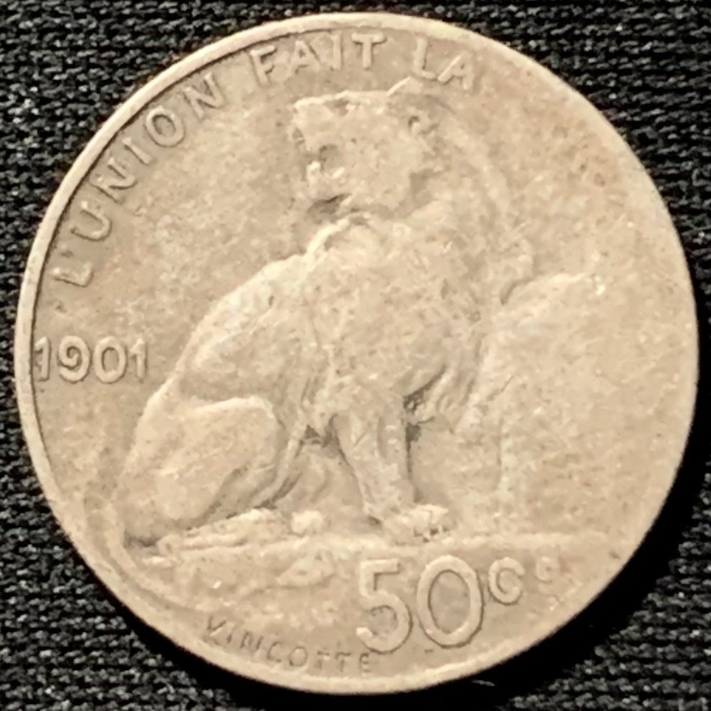 紫瑗钱币——第216期拍卖 比利时 1901年 利奥波德二世 50分 2.5克 0.835银