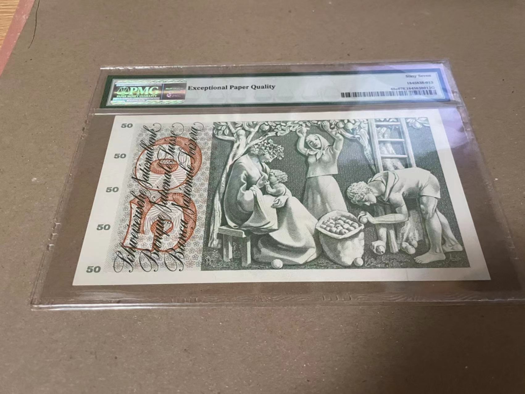 【Blue Auction】✨世界纸币精拍第182期——狮城巨轮（共78拍） 瑞士 1965年50法郎 PMG67EPQ 高分苹果园