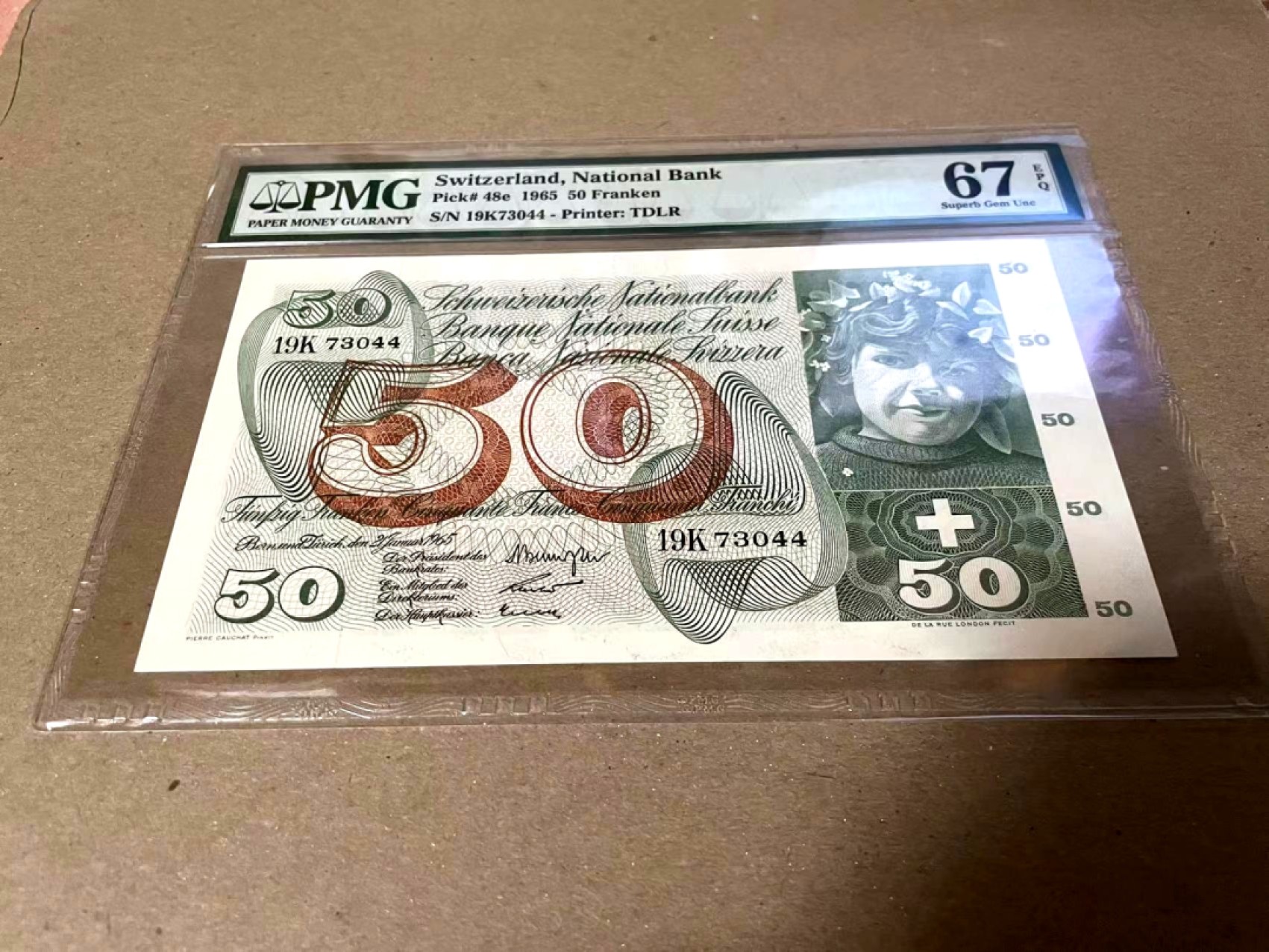 【Blue Auction】✨世界纸币精拍第182期——狮城巨轮（共78拍） 瑞士 1965年50法郎 PMG67EPQ 高分苹果园