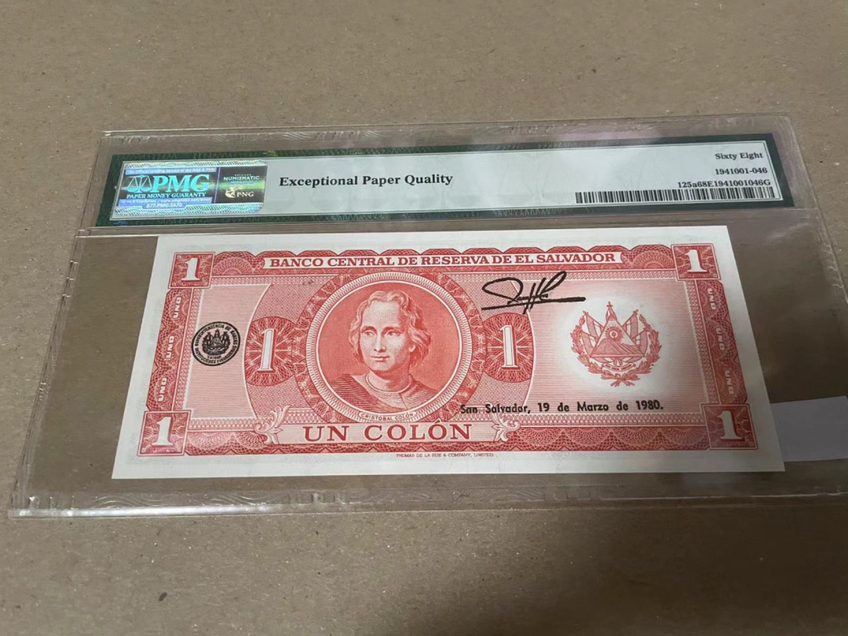 【Blue Auction】✨世界纸币精拍第182期——狮城巨轮（共78拍） 【唯一冠军分】萨尔瓦多 1977-78年1克朗 PMG68EPQ 