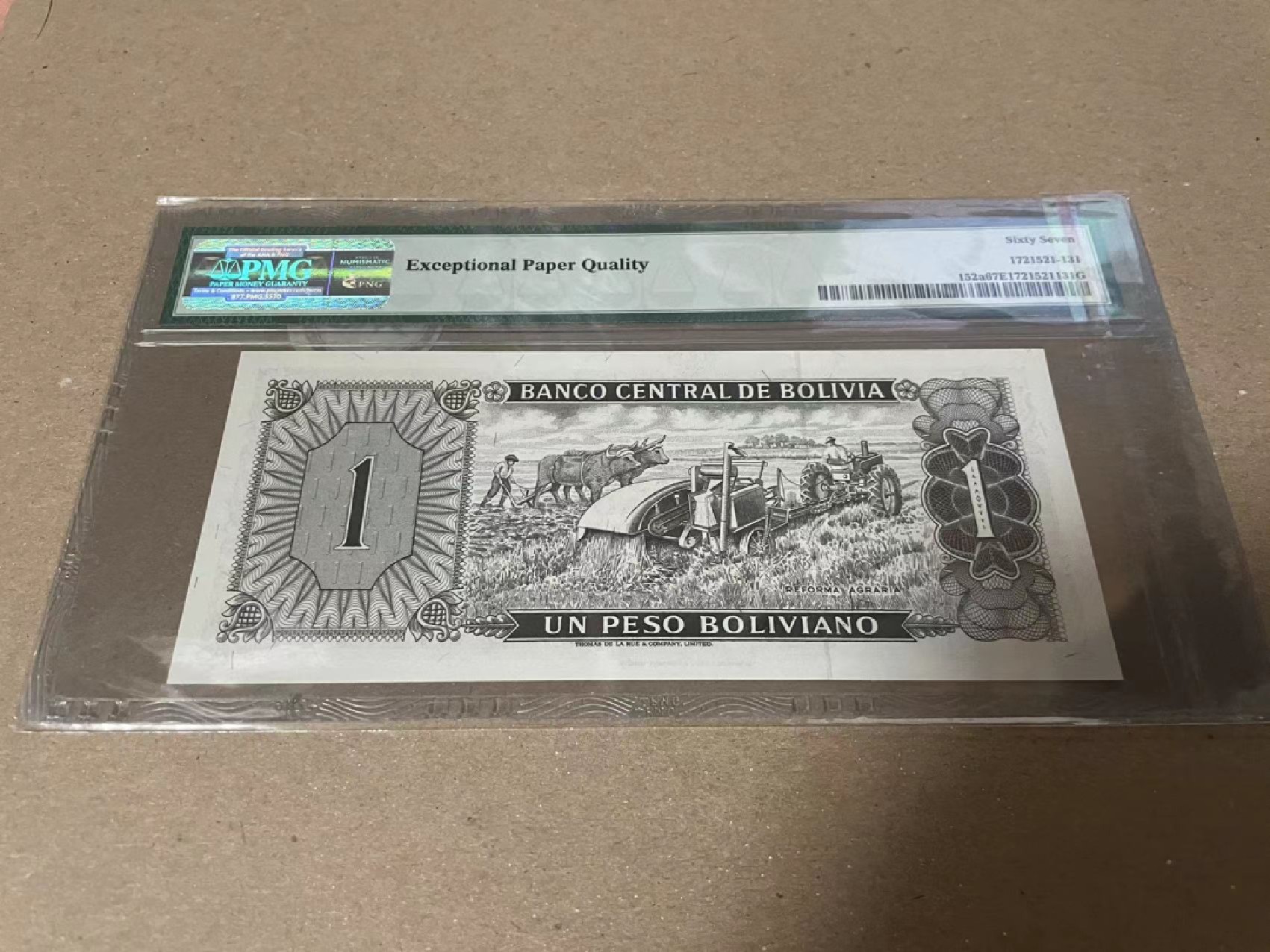 【Blue Auction】✨世界纸币精拍第182期——狮城巨轮（共78拍） 【唯一冠军分】玻利维亚 1962年1比索 PMG67EPQ 
