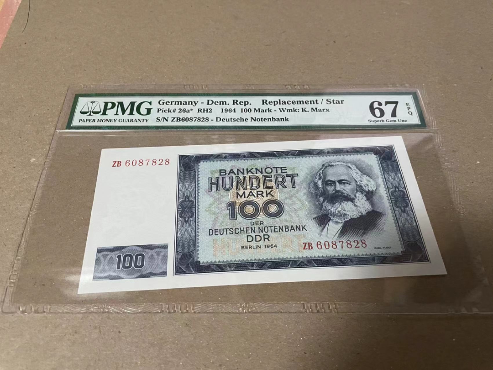【Blue Auction】✨世界纸币精拍第182期——狮城巨轮（共78拍） 【补号高分】德国 1964年100马克 PMG67EPQ 马克思