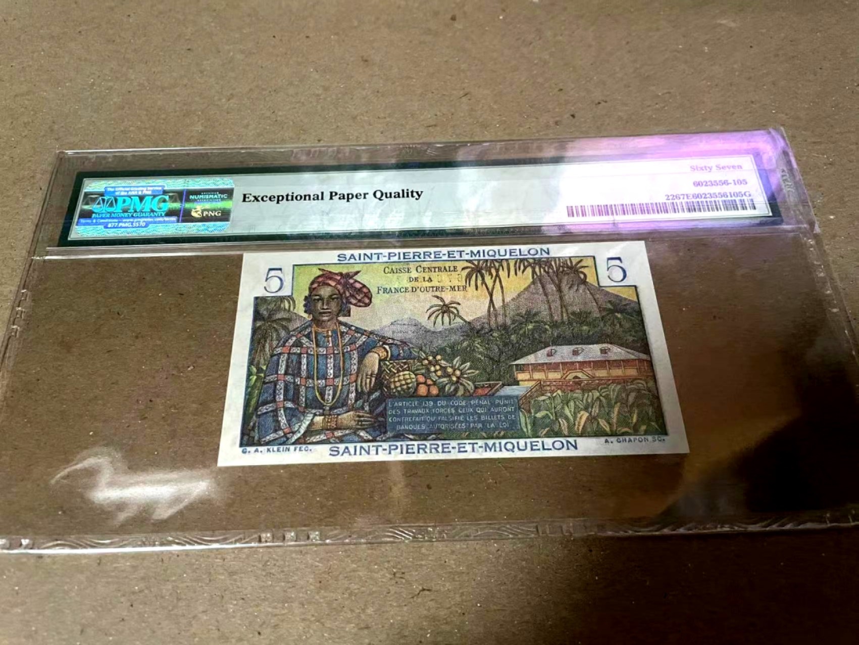【Blue Auction】✨世界纸币精拍第182期——狮城巨轮（共78拍） 圣皮埃尔和密克隆 1950-60年5法郎 PMG67EPQ 
