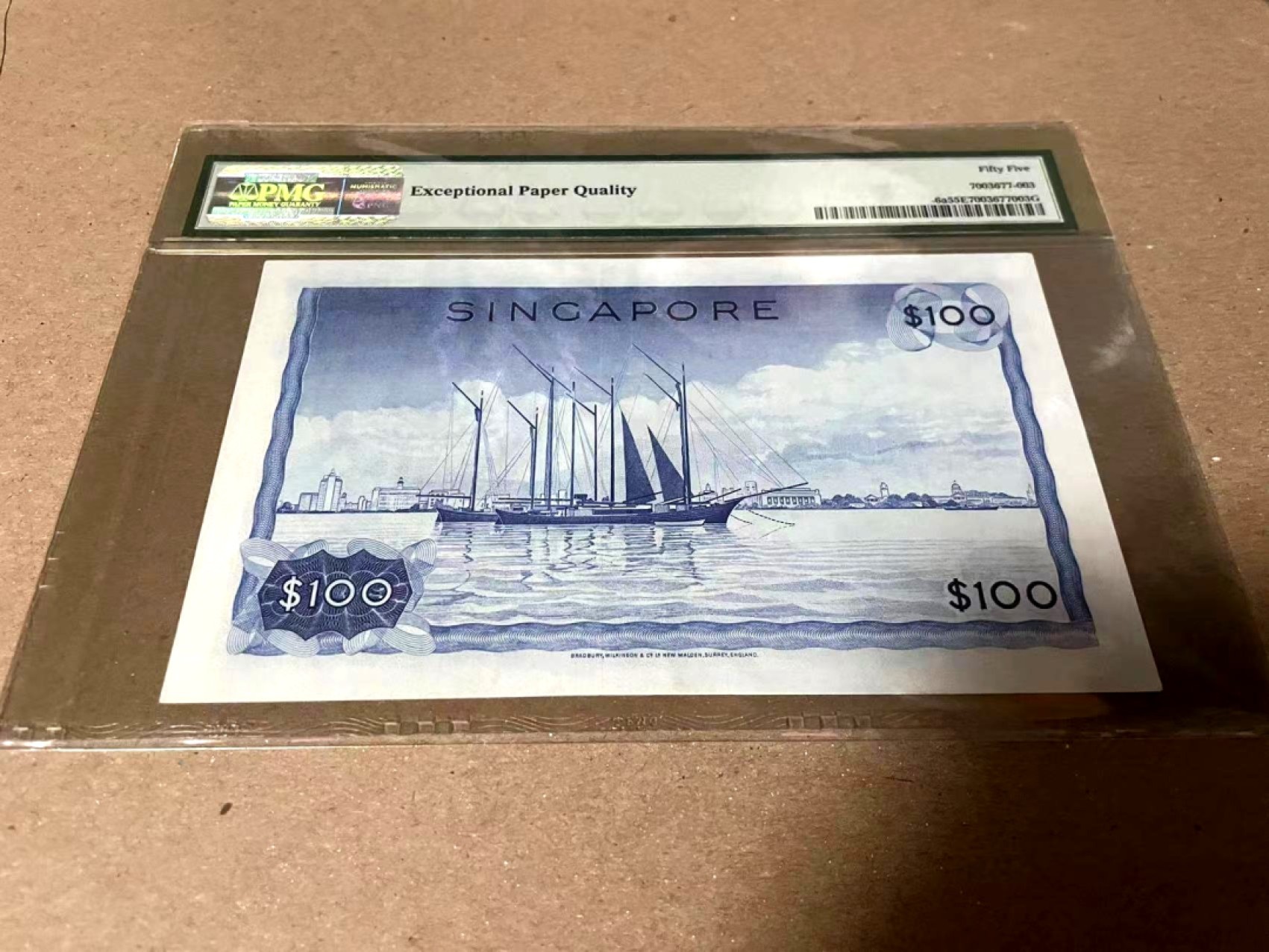 【Blue Auction】✨世界纸币精拍第182期——狮城巨轮（共78拍） 【A1首发冠a版】新加坡 花版 1967年100元 PMG55EPQ 原票精美