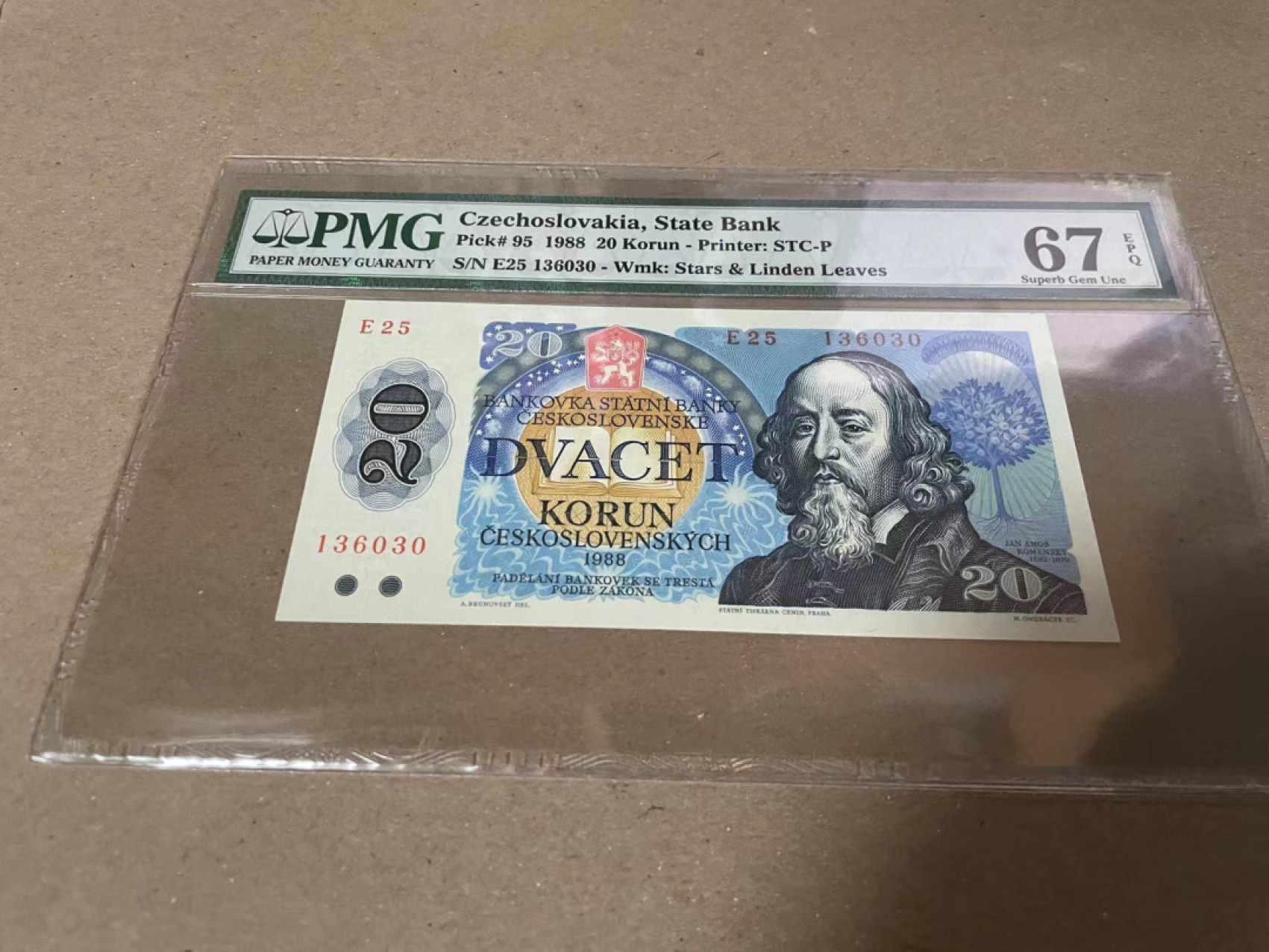 【Blue Auction】✨世界纸币精拍第182期——狮城巨轮（共78拍） 捷克斯洛伐克 1988年20克朗 PMG67EPQ 