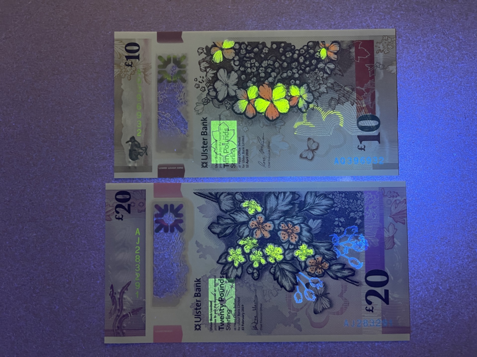 《张总收藏》58期——外币精品 北爱尔兰10、20镑2张 UNC 阿尔斯特银行塑料钞