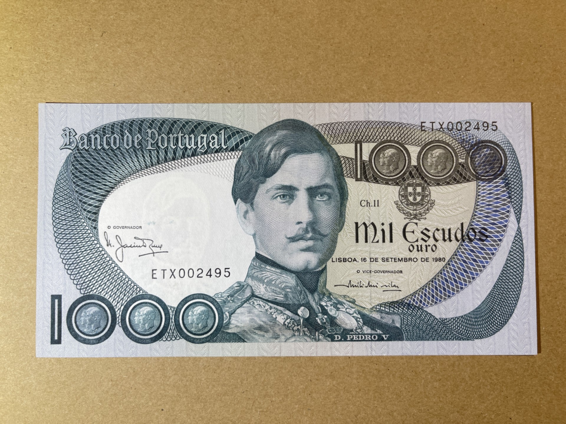 《张总收藏》58期——外币精品 葡萄牙1000埃斯库多 UNC 1980年 葡萄牙国王佩德罗五世