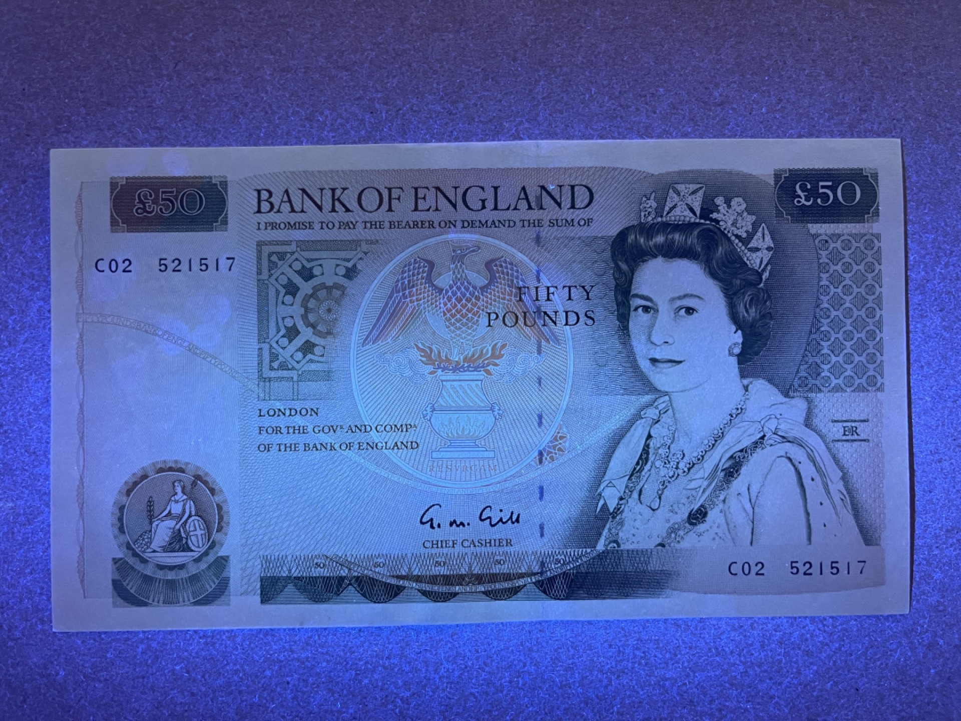 《张总收藏》58期——外币精品 英格兰50镑 UNC D序列 P-381b 局部有轻微荧光