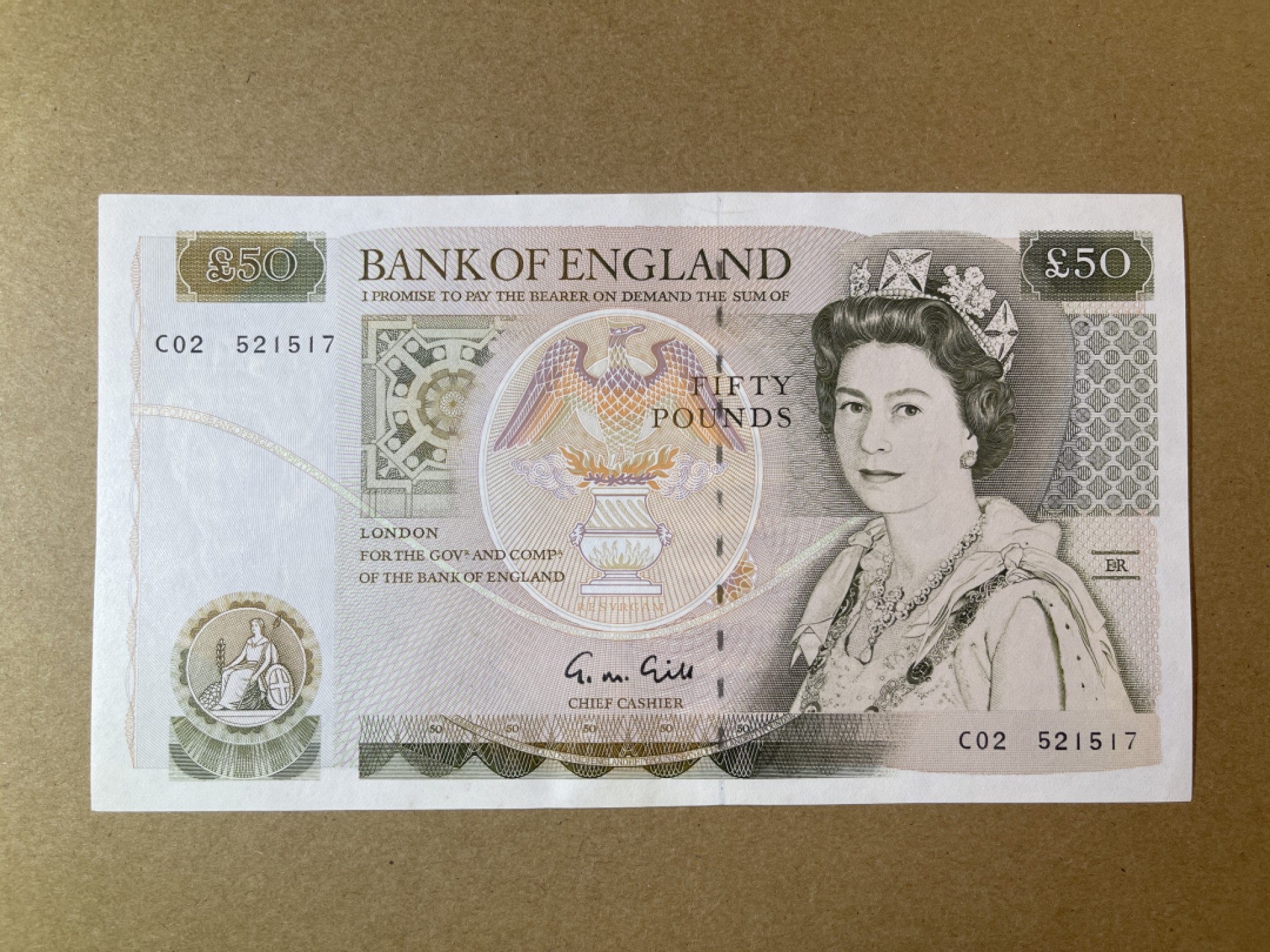 《张总收藏》58期——外币精品 英格兰50镑 UNC D序列 P-381b 局部有轻微荧光