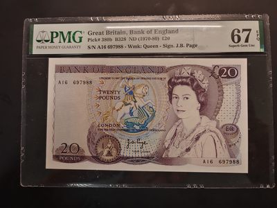 《张总收藏》58期——外币精品 - 英国D序列20镑A冠PMG67E高分难得靓号尾88 1970-80年