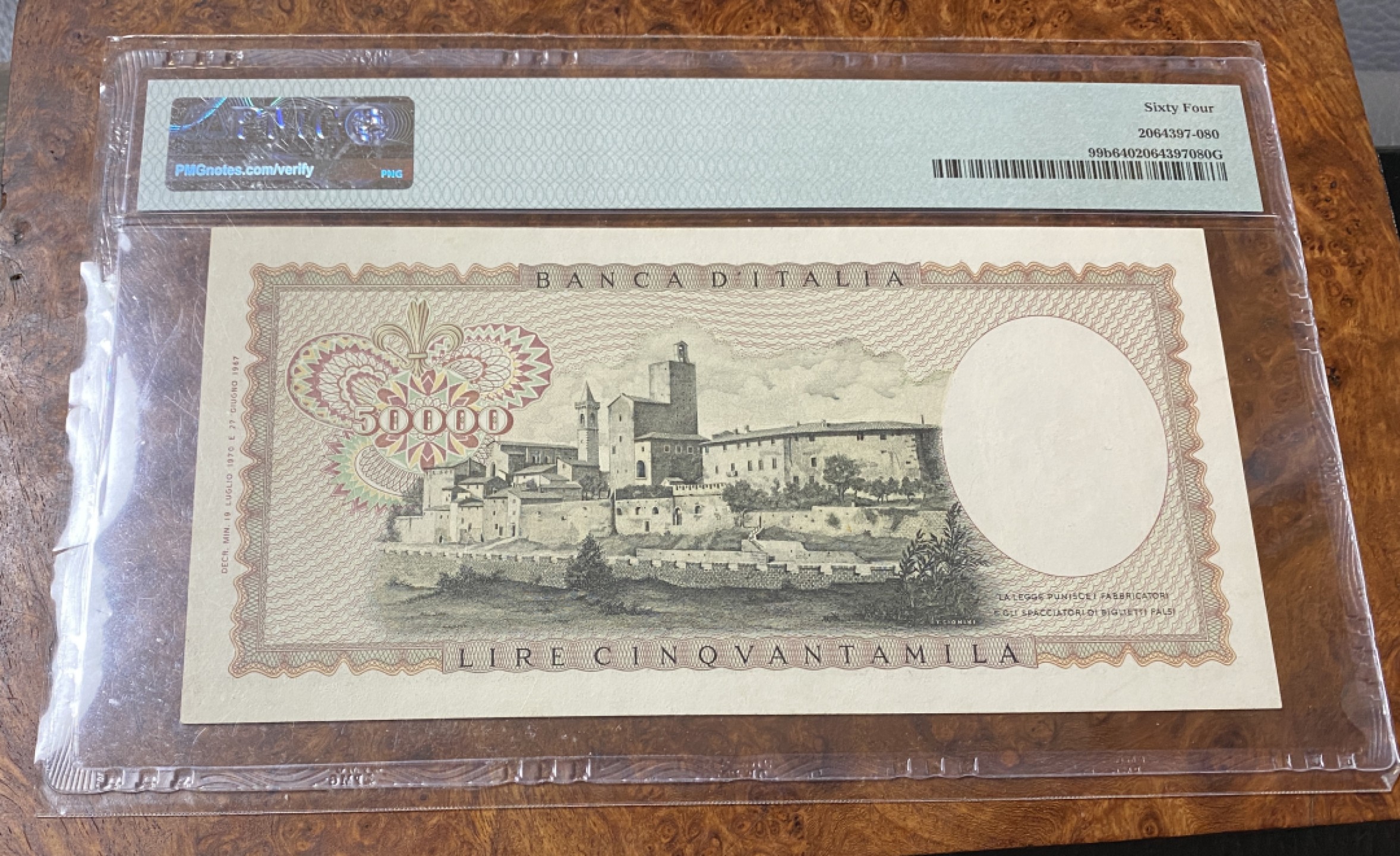 Chase Auction 第10期 - - 中外钱币、民国钞联拍！ 1970年意大利50000里拉，PMG64分，名誉品达芬奇！