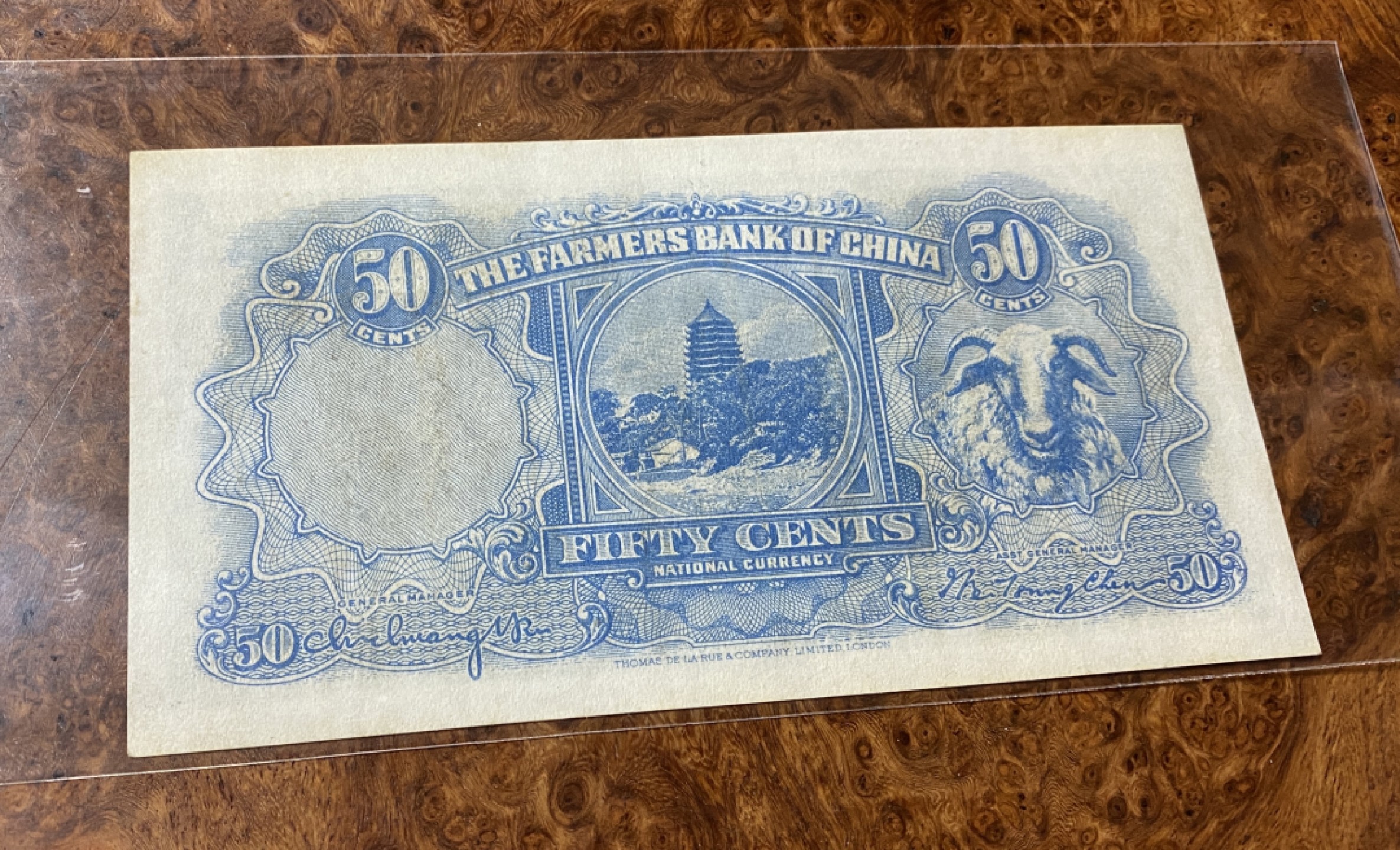 Chase Auction 第10期 - - 中外钱币、民国钞联拍！ 1936年民国农民银行蓝五角，品相如图，原票品质！