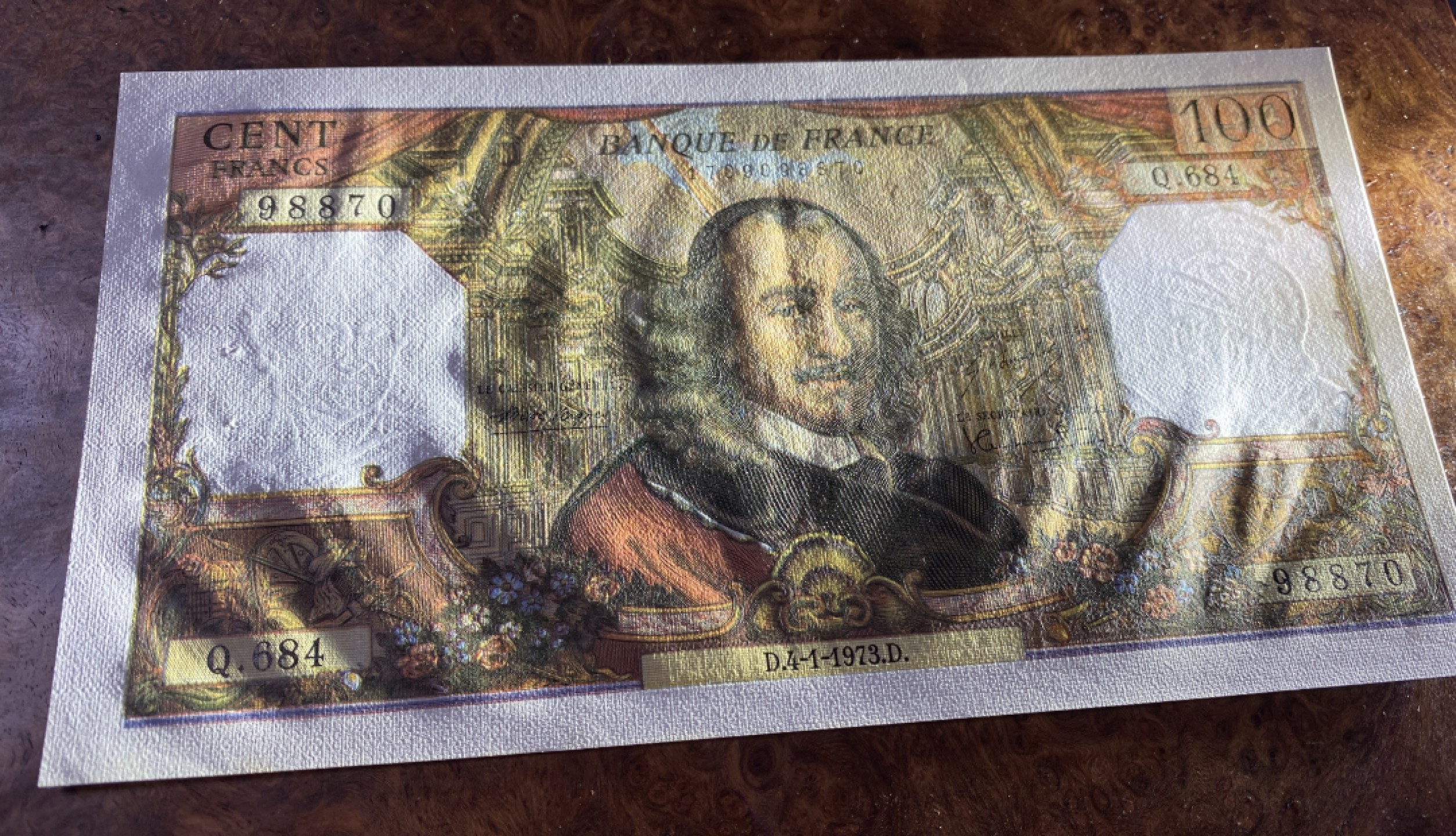 Chase Auction 第10期 - - 中外钱币、民国钞联拍！ 法国倒三版100法郎，高乃依，unc，品相如图，有针孔！
