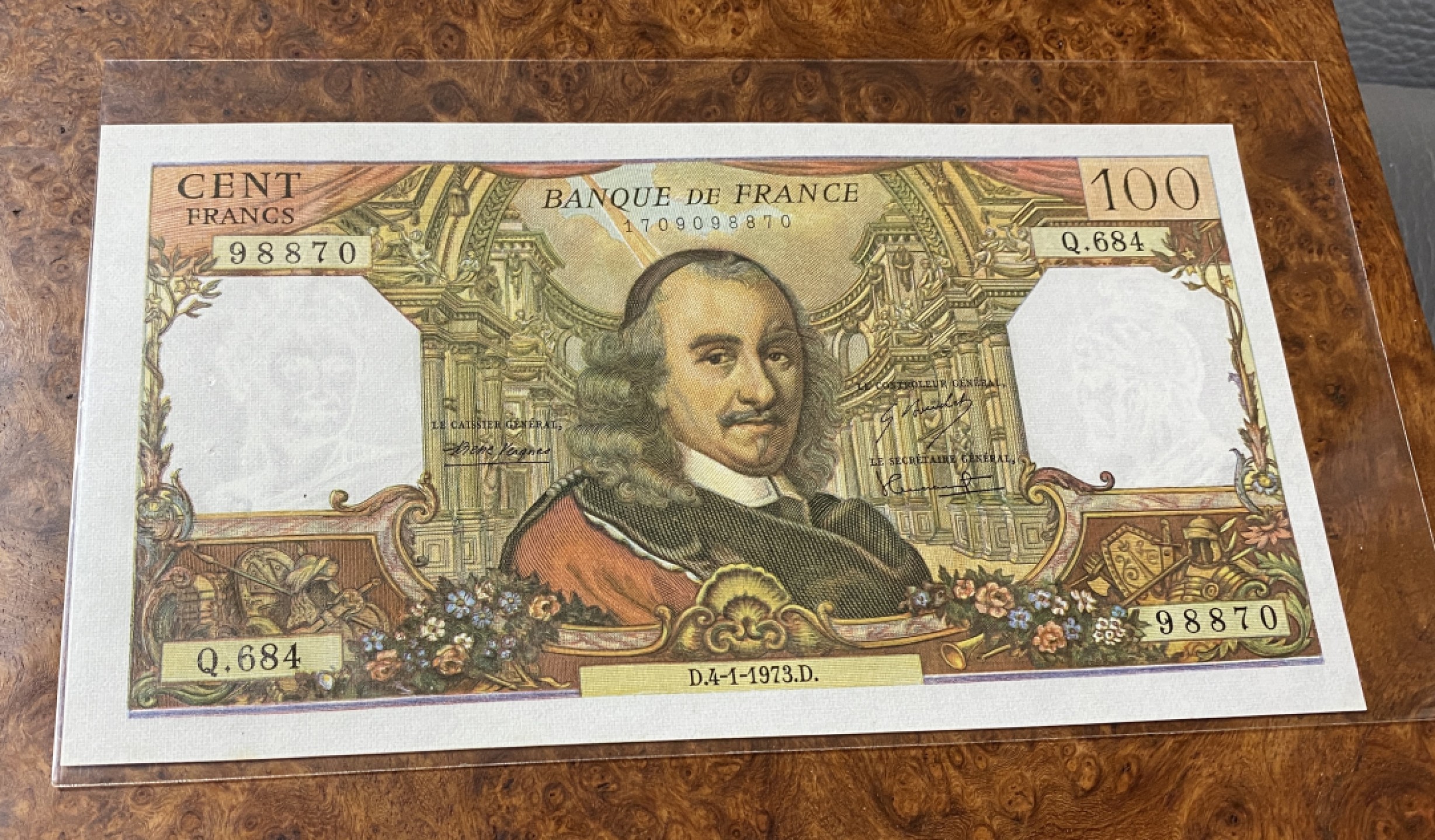 Chase Auction 第10期 - - 中外钱币、民国钞联拍！ 法国倒三版100法郎，高乃依，unc，品相如图，有针孔！