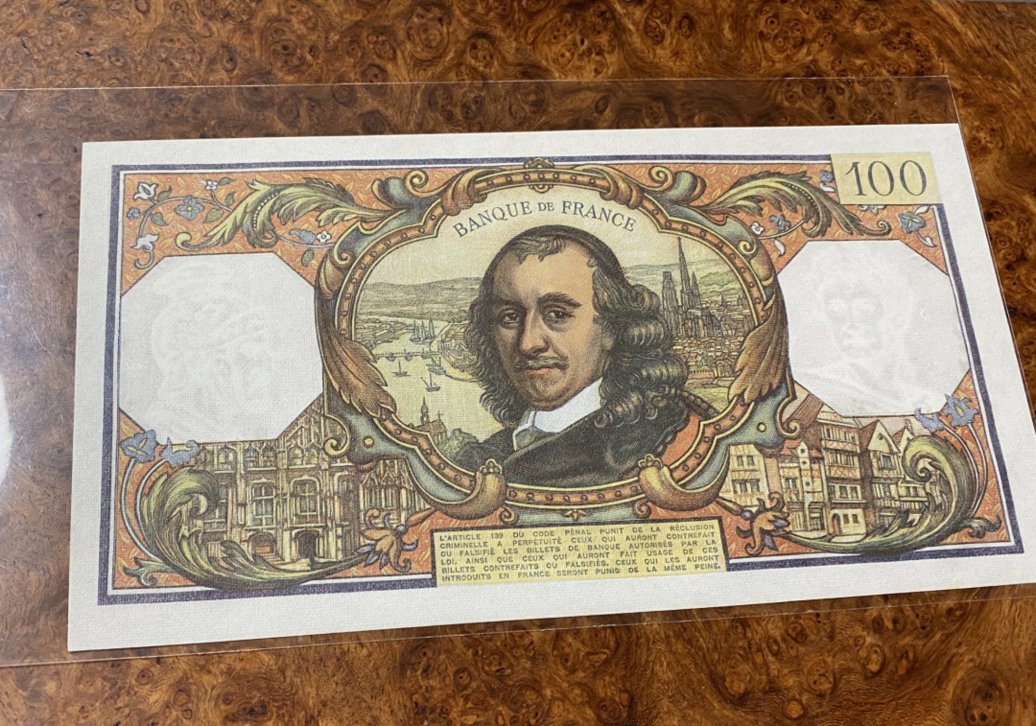 Chase Auction 第10期 - - 中外钱币、民国钞联拍！ 法国倒三版100法郎，高乃依，unc，品相如图，有针孔！