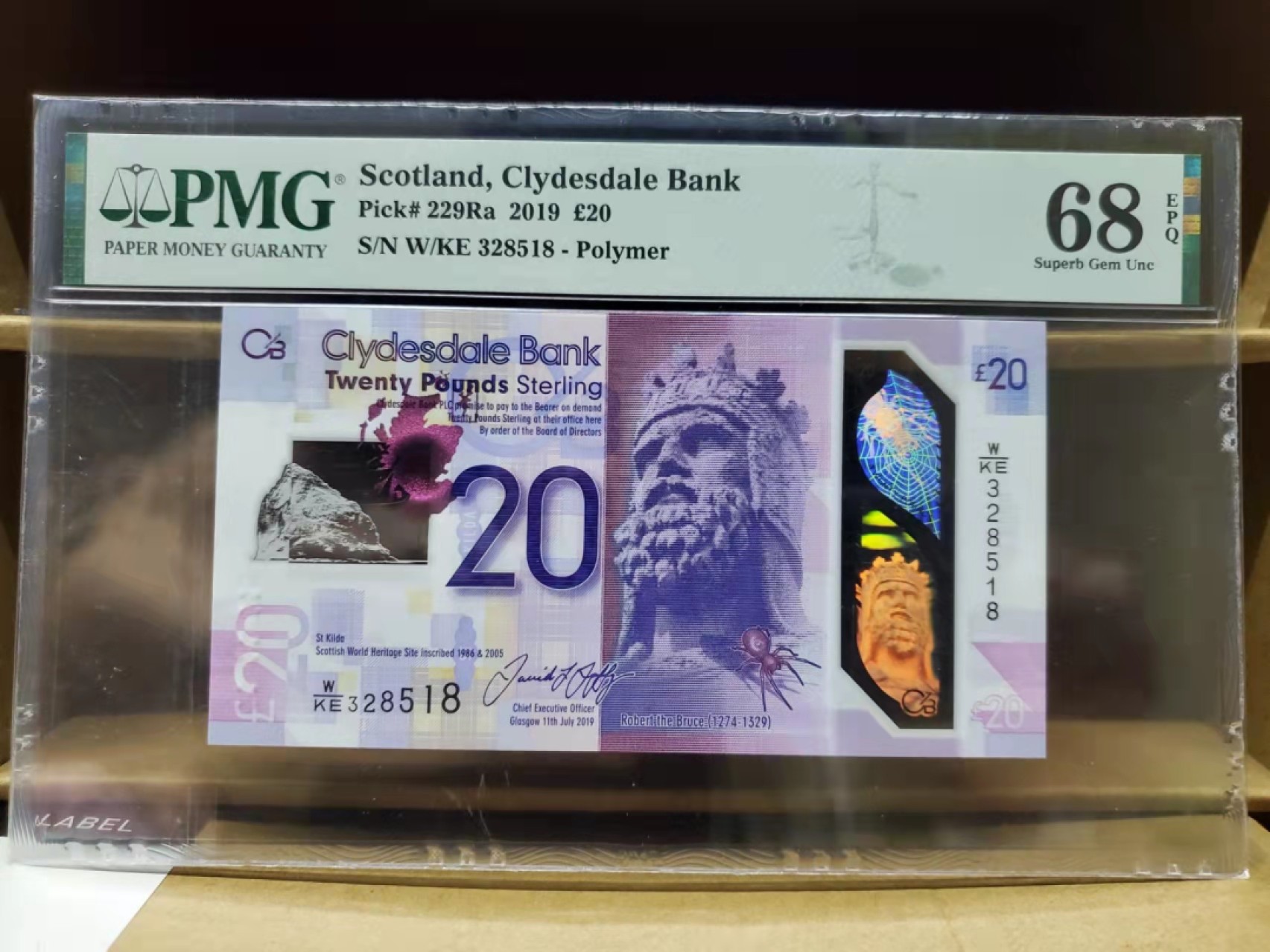 Chase Auction 第10期 - - 中外钱币、民国钞联拍！ 苏格兰克莱斯戴尔银行20镑塑料钞 68分冠军分 全球仅4枚 无47尾518
