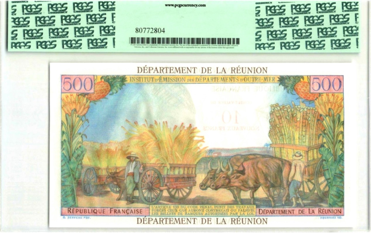 【Blue Auction】✨世界纸币精拍第183期——飞龙在天（共80拍） 【唯一冠军分 罕见】留尼旺 1971年10新法郎 PCGS绝版绿标69EPQ 难碰 色彩艳丽 非常精美