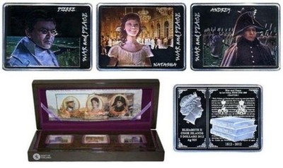 【海寧潮】拍卖第六十二期 - 【海寧潮】库克2012托尔斯泰《战争与和平》矩形1盎司彩银币3枚原盒证书总3盎司纯银