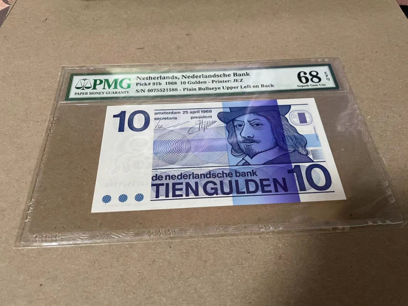 【Blue Auction】✨世界纸币精拍第183期——飞龙在天（共80拍） 【88尾】荷兰 1968年10盾 PMG68EPQ 