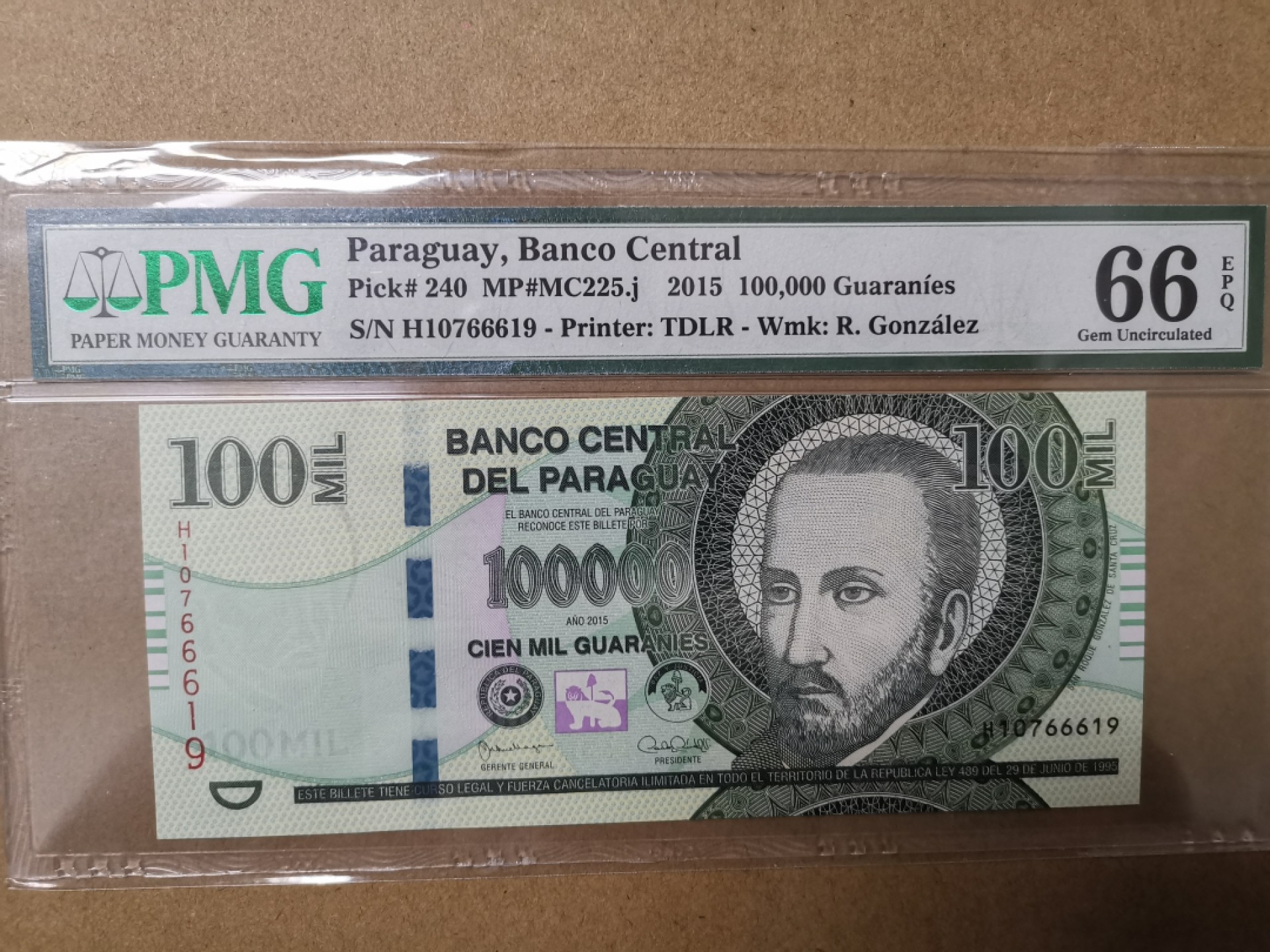 【Blue Auction】✨世界纸币精拍第183期——飞龙在天（共80拍） 巴拉圭 2015年10万 Guaranies PMG66EPQ 