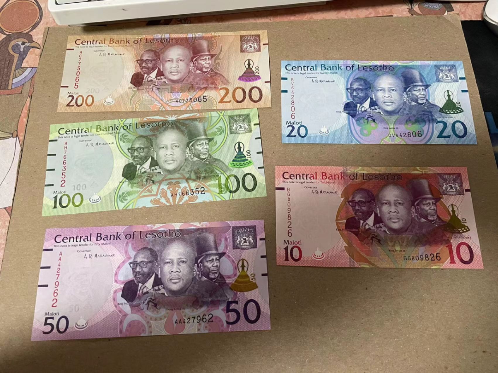 【Blue Auction】✨世界纸币精拍第183期——飞龙在天（共80拍） 【一组5张】莱索托 2021年10-200马洛蒂 全新UNC