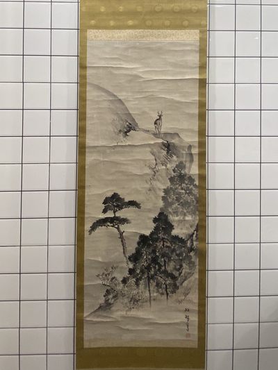 日本古画卷轴-林鹿