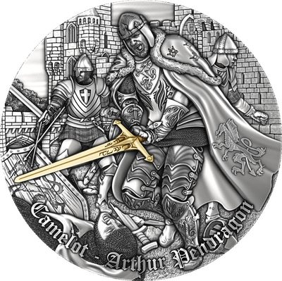 【海寧潮】拍卖第二十三期 - 【海寧潮】纽埃2021年亚瑟王2盎司高浮雕镀金仿古纪念银币（原价2000）