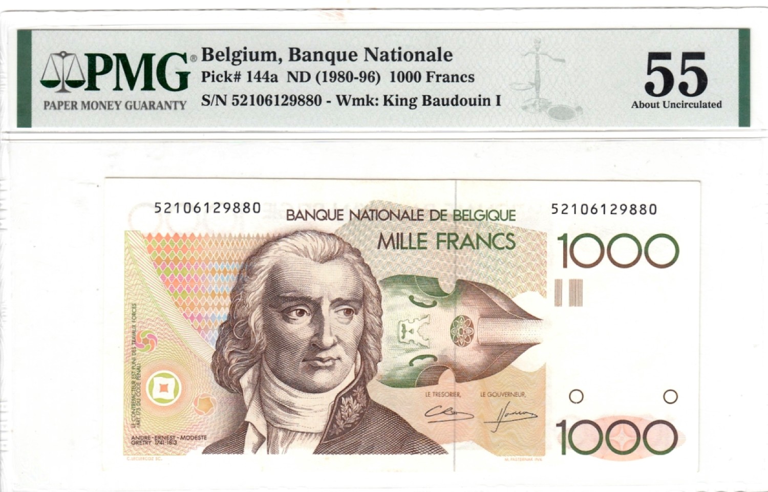 【Blue Auction】✨世界纸币精拍第183期——飞龙在天（共80拍） 【无47】比利时 1980-96年1000法郎 PMG55 精美
