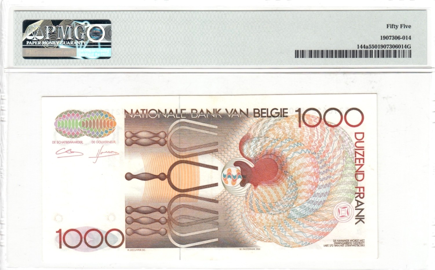 【Blue Auction】✨世界纸币精拍第183期——飞龙在天（共80拍） 【无47】比利时 1980-96年1000法郎 PMG55 精美