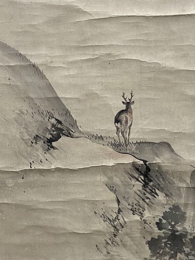 日本古画卷轴-林鹿