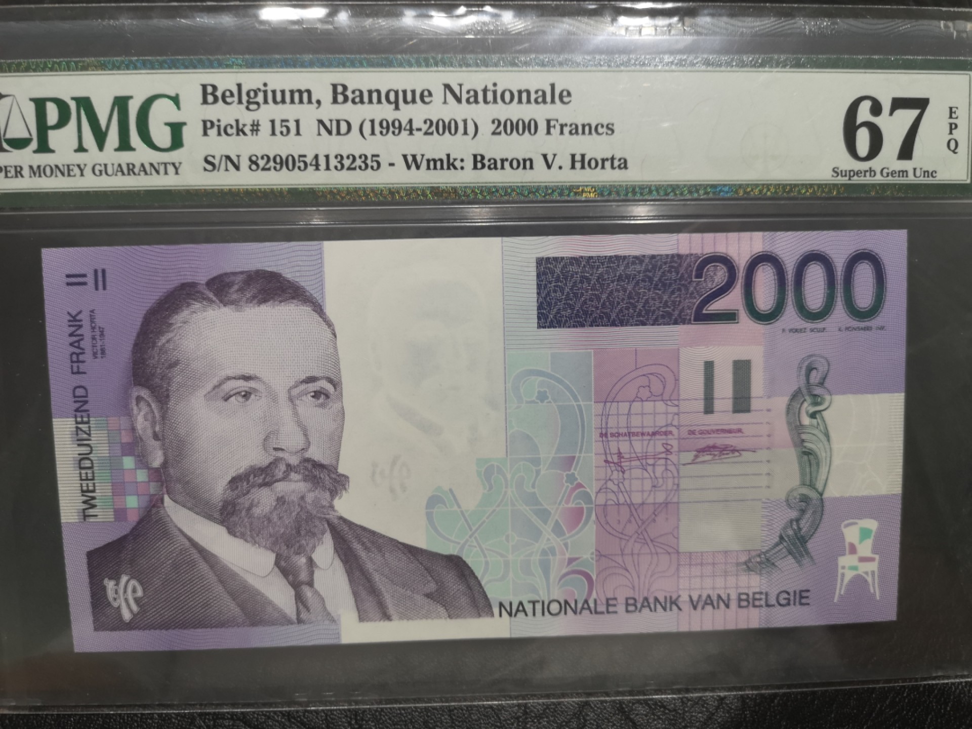 《外钞收藏家》第一百七十八期拍卖 1994-2001年比利时2000法郎 PMG67
