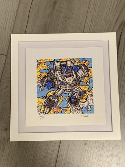 零元拍：歪歪亲笔签名 OWSON系列限量插画复制画《变形金刚系列：爵士》，尺寸约22/22厘米，拍品不含镜框 - 零元拍：歪歪亲笔签名 OWSON系列限量插画复制画《变形金刚系列：爵士》，尺寸约22/22厘米，拍品不含镜框