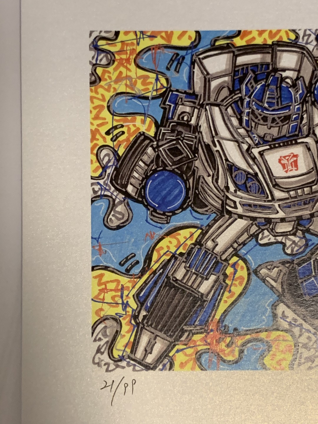 零元拍：歪歪亲笔签名 OWSON系列限量插画复制画《变形金刚系列：爵士》，尺寸约22/22厘米，拍品不含镜框