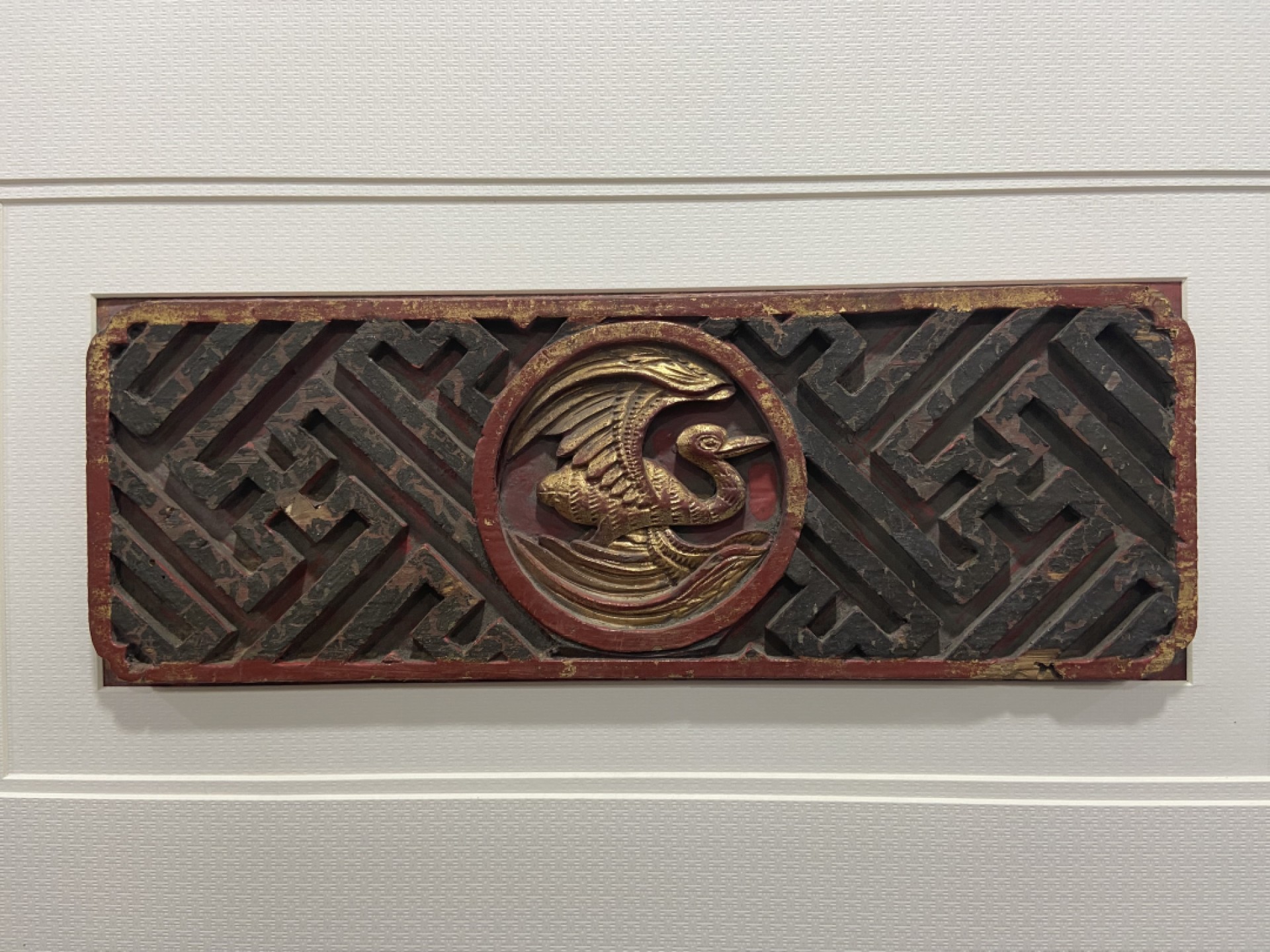 清代木雕万字锦地大雁挂屏