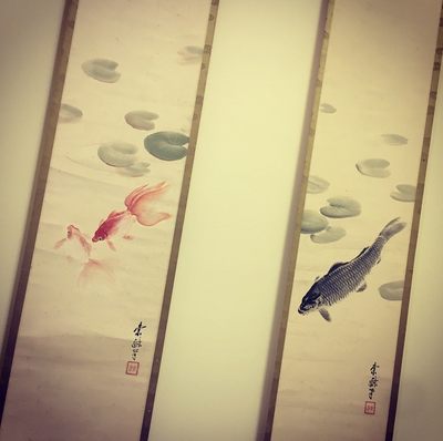 日本古画卷轴-鲤鱼