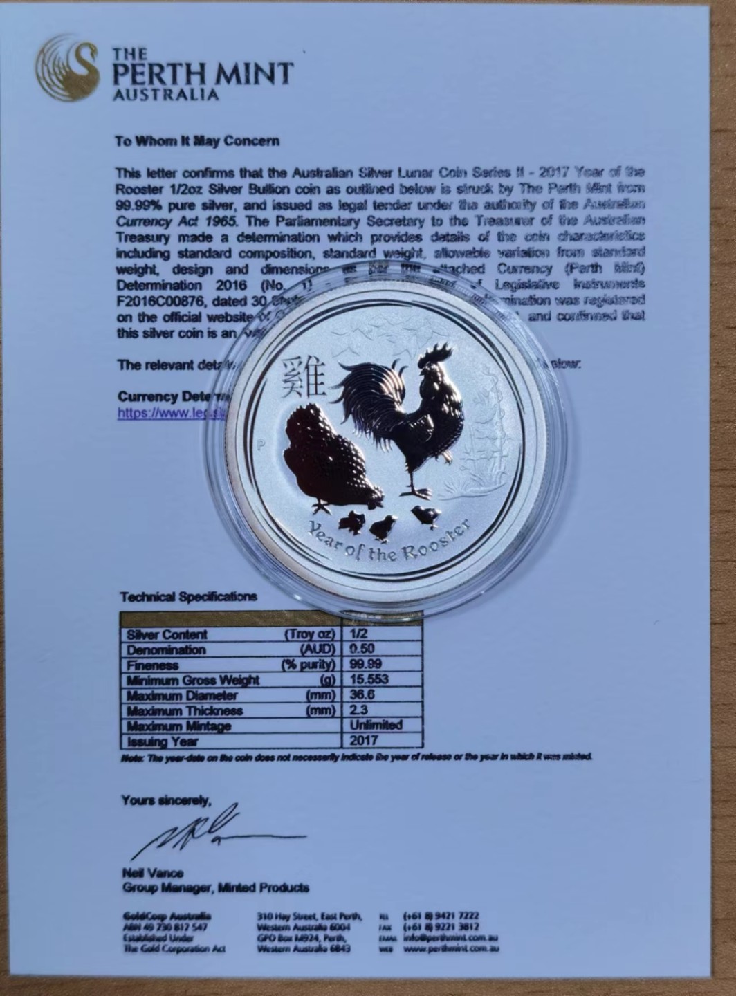 北京马甸外币专卖微拍第七十六期，外国金银币专场，陆续上新，欢迎关注。欢迎 2017年澳大利亚发行1／2盎司成色999鸡银币