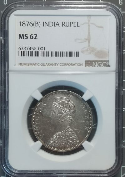 🌍奇货可居🌏 第八场 世界钱币专场 【评级的币】 - NGC MS62 印度1876卢比