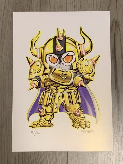 零元拍：歪歪亲笔签名 OWSON系列限量插画复制画《圣斗士：金牛座》，尺寸约210/297 A4，拍品不含镜框 - 零元拍：歪歪亲笔签名 OWSON系列限量插画复制画《圣斗士：金牛座》，尺寸约210/297 A4，拍品不含镜框