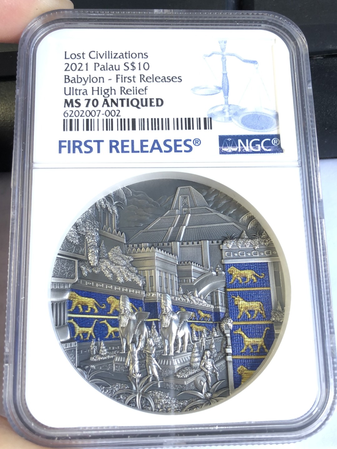 【海寧潮】帕劳2021年失落的文明古巴比伦2盎司纪念银币NGC-MS70首原盒证书