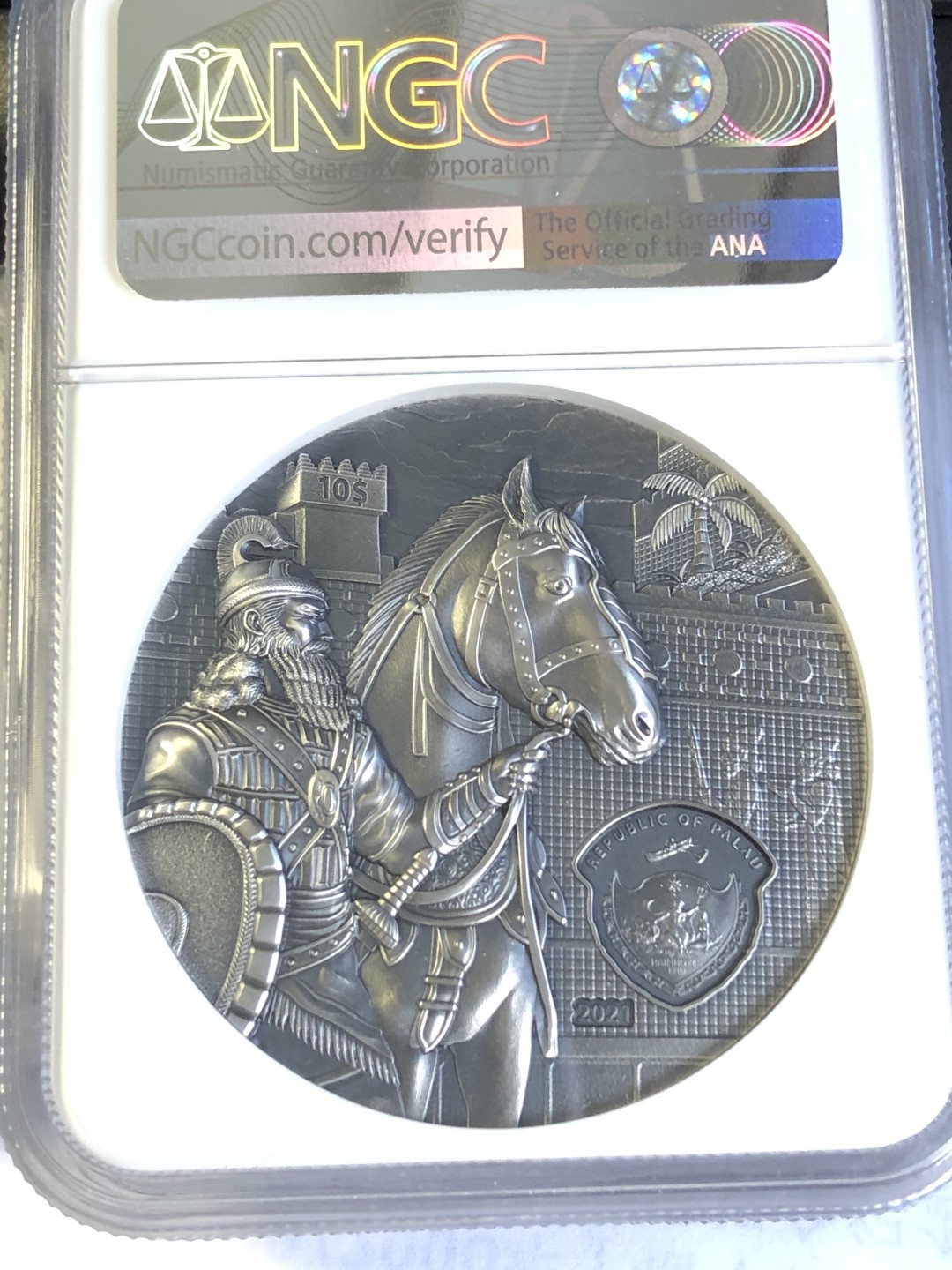 【海寧潮】帕劳2021年失落的文明古巴比伦2盎司纪念银币NGC-MS70首原盒证书
