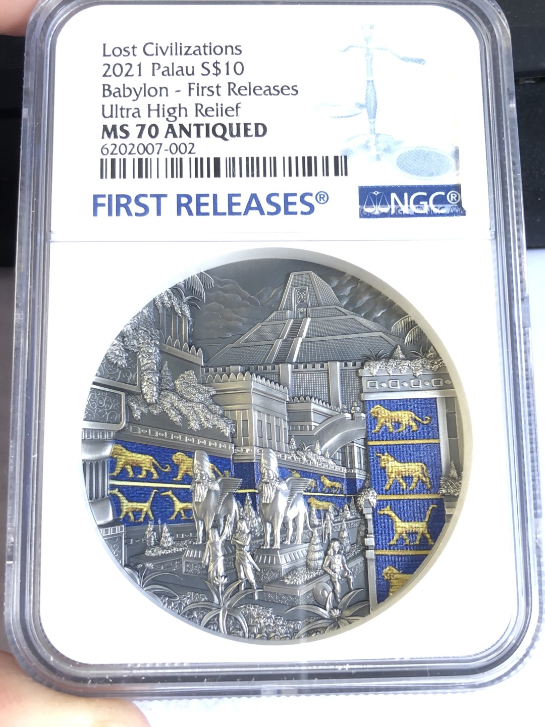 【海寧潮】帕劳2021年失落的文明古巴比伦2盎司纪念银币NGC-MS70首原盒证书