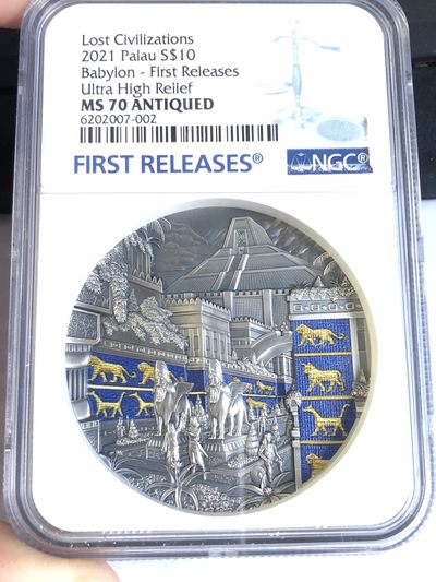 【海寧潮】帕劳2021年失落的文明古巴比伦2盎司纪念银币NGC-MS70首原盒证书