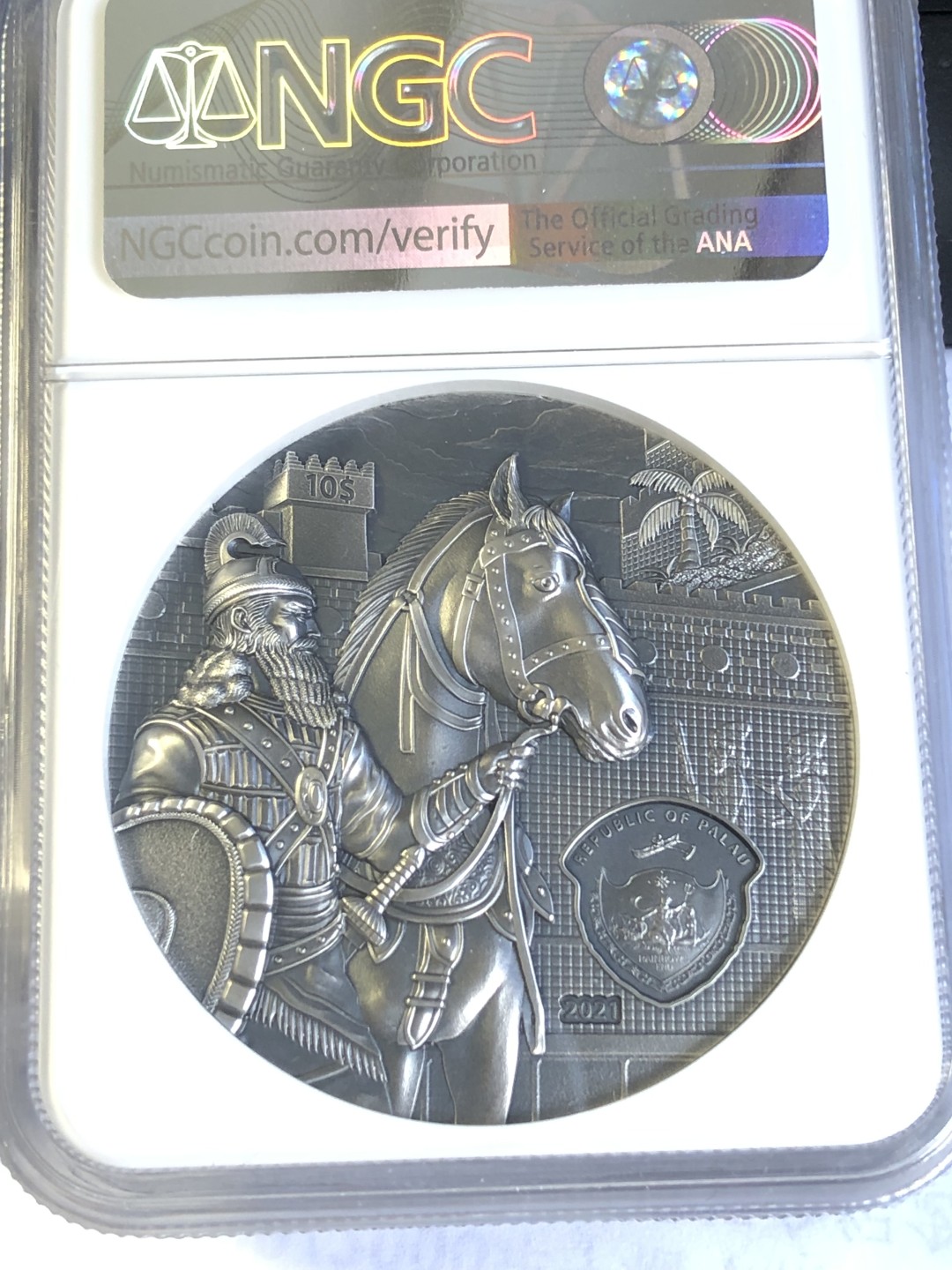 【海寧潮】帕劳2021年失落的文明古巴比伦2盎司纪念银币NGC-MS70首原盒证书